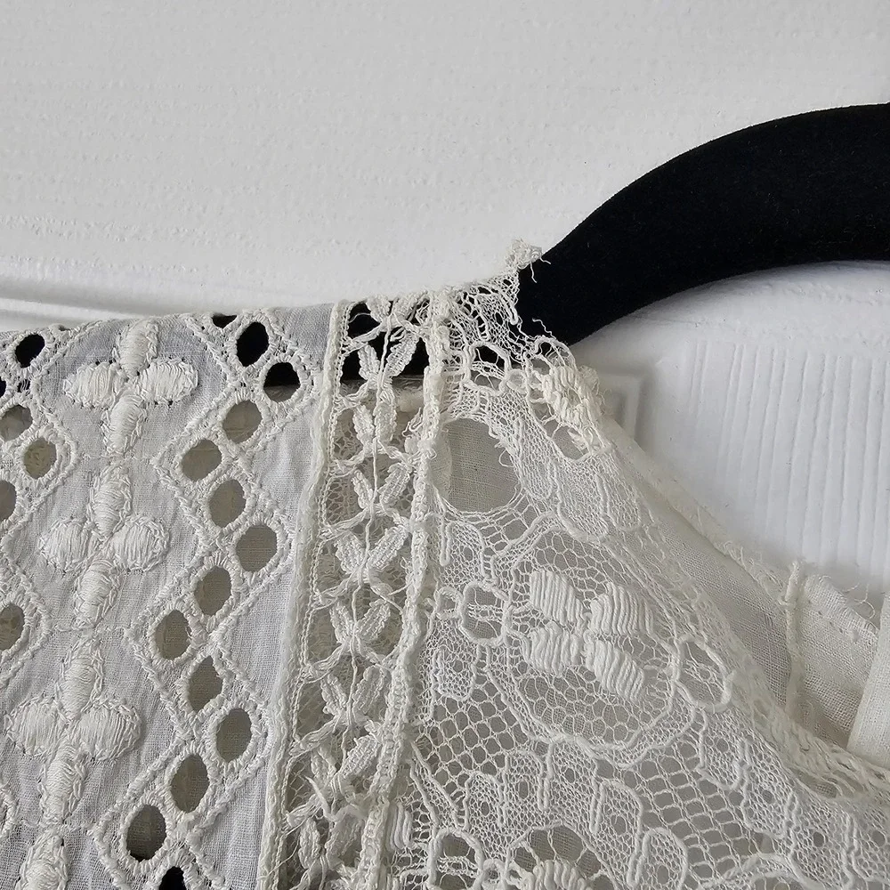 1900s Antique Edwardian White Summer Garden Lawn Dress Lace Linen Tea Gown #68 - Picture 7 of 14